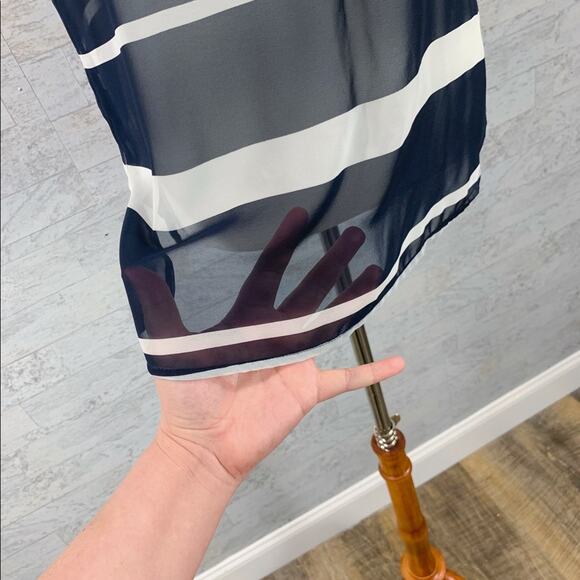 LOFT blue striped sheer cap sleeve blouse navy white business casual - Picture 5 of 7